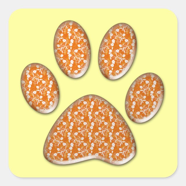 orange kitty paw print square sticker (Front)