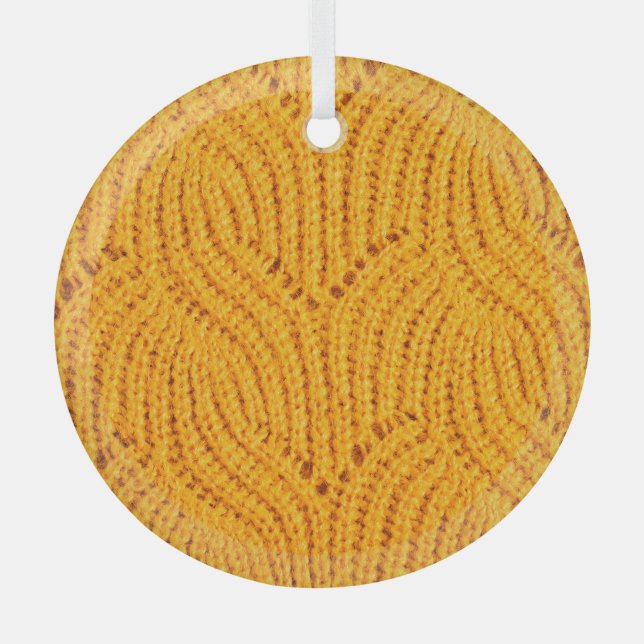 Orange knitted sweater, textured background. glass tree decoration (Front)