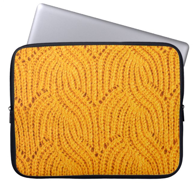Orange knitted sweater, textured background. laptop sleeve (Front)