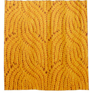 Orange knitted sweater, textured background. shower curtain