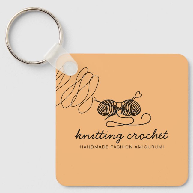 Orange Knitting Crochet Logo Key Ring (Front)