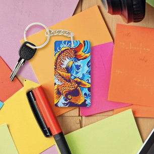 Orange Koi Fish Blue Key Ring