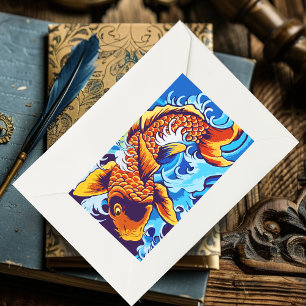 Orange Koi Fish Blue Rectangular Sticker