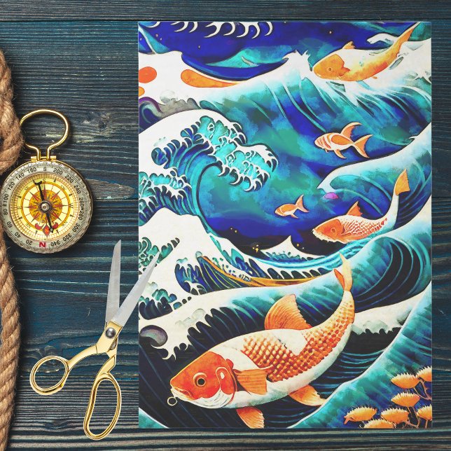 Orange Koi Fish in a Great Wave Japanese Style   Tissue Paper (Creator Uploaded)
