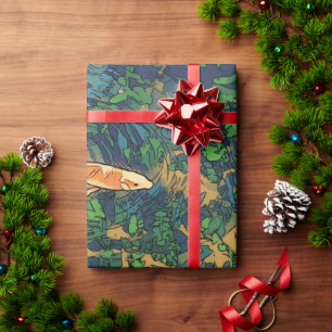 Orange Koi Fish in Pond AI Stylised Illustration Wrapping Paper