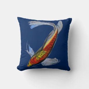 Orange Koi Japanese carp fish watercolour art Cushion