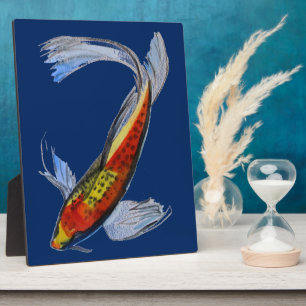 Orange Koi Japanese watercolour carp art Plaque