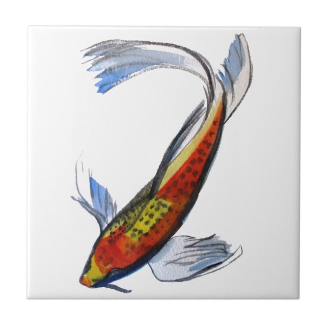 Orange Koi Japanese watercolour carp art Tile (Front)