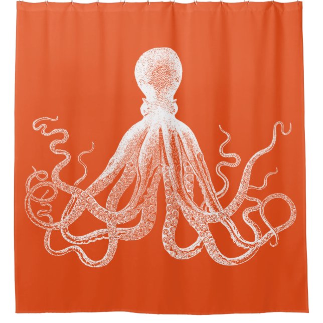 Orange Kraken Octopus Shower Curtain (Front)