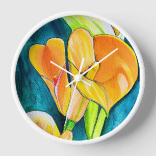 Orange kumquat fruit art watercolor clock