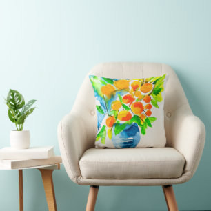Orange kumquat fruit art watercolor cushion
