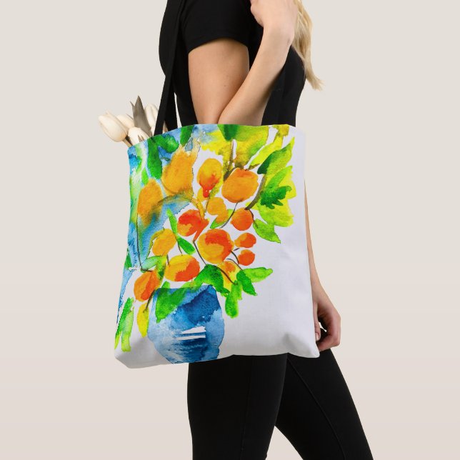 Orange kumquat fruit art watercolor tote bag (Close Up)