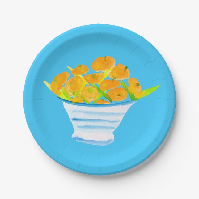 Orange kumquats watercolor fruit paper plate (Front)
