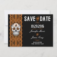 Orange Lace Sugar Skull Save the Dates 4.5x6.25"