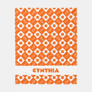 Orange Lacrosse Argyle Pattern Fleece Blanket