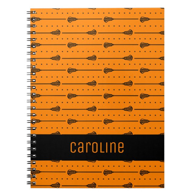 Orange Lacrosse Black Sticks and Dotted Lines Notebook (Front)