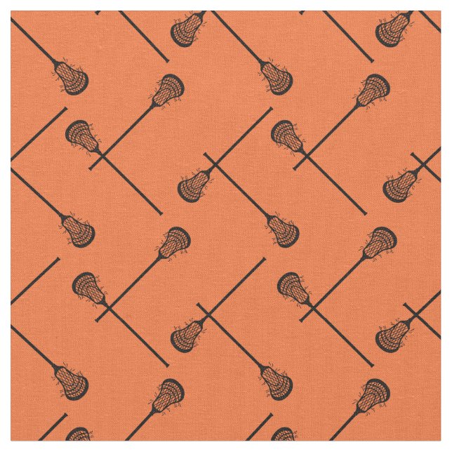 Orange Lacrosse Black Sticks Patterned Fabric (Close Up)