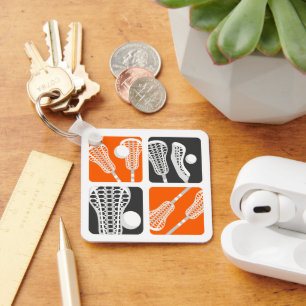 Orange Lacrosse Blocks of Sticks and Balls Key Ring