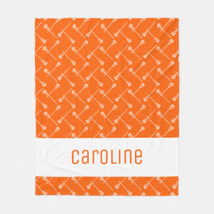 Orange Lacrosse White Sticks Patterned Fleece Blanket
