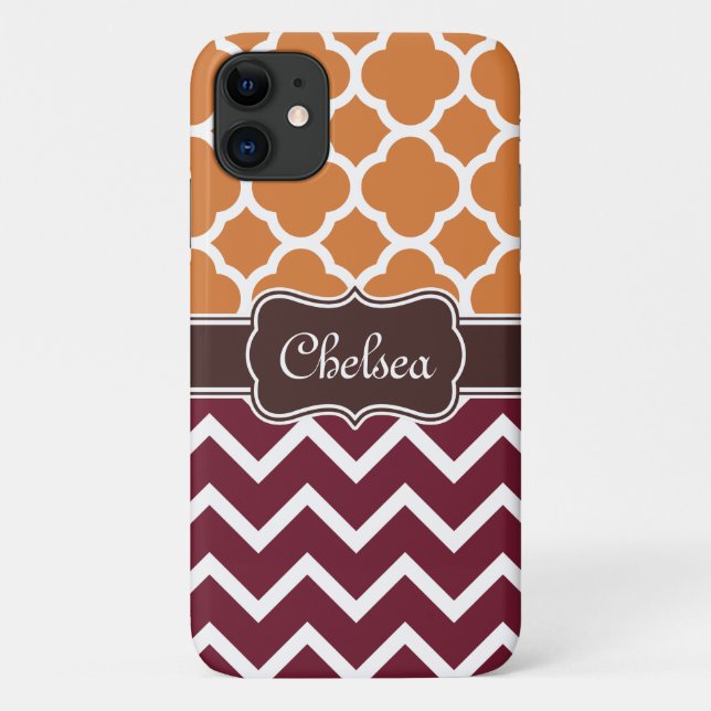 Orange Lattice Maroon Chevron Patterns Brown Name Case-Mate iPhone Case (Back)