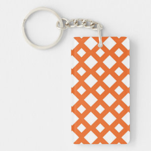 Orange Lattice on White Key Ring