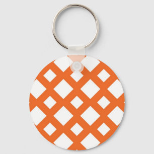 Orange Lattice on White Key Ring