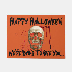 Orange Laughing Skull Halloween Doormat