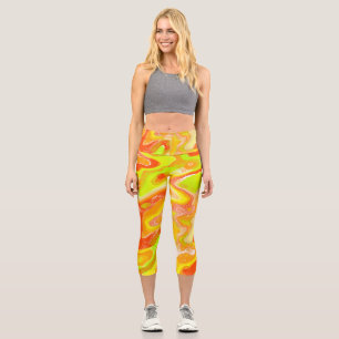 Orange Lava Marble Topographic Texture Abstract Capri Leggings