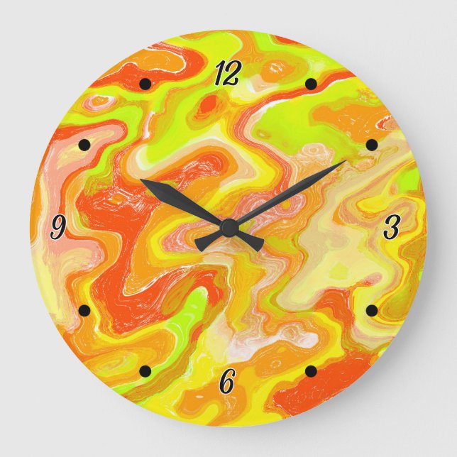 Orange Lava Marble Topographic Texture Abstract Large Clock (Front)