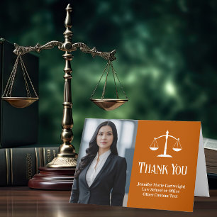Orange Law School Graduation Photo Custom Lawyer Thank You Card