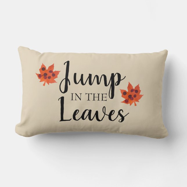 Orange Leaf Autumn Jump in the Leaves Throw Pillow (Front)