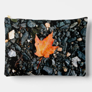 Orange Leaf on Black Rocks Accessory Pouch