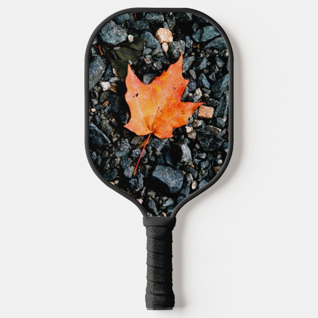 Orange Leaf on Black Rocks  Pickleball Paddle (Front)