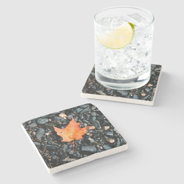 Orange Leaf  Stone Coaster (Side)