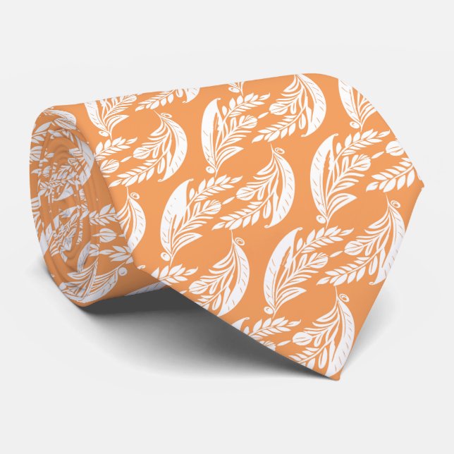 Orange Leafy Abstract Wedding Tie (Rolled)