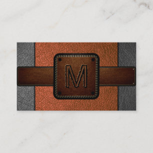 Orange Leather Look Brown Monogram Business Card