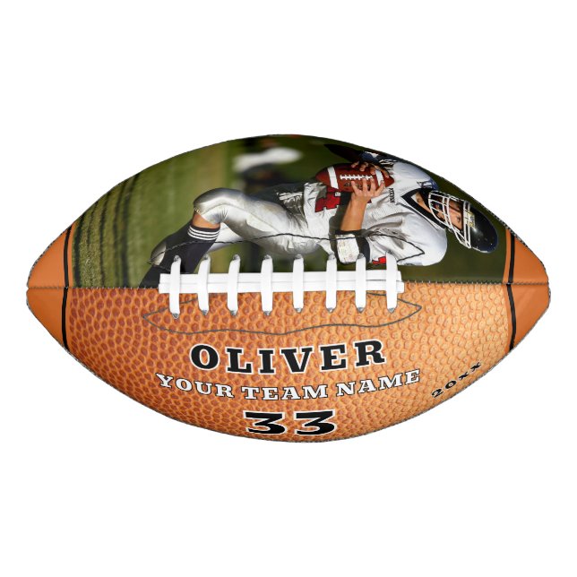 Orange Leather Print Team Player Number Photo Football (Front)