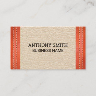 Orange Leather Stitched Leather Background Business Card