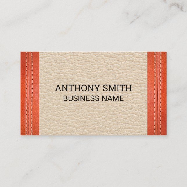 Orange Leather Stitched Leather Background Business Card (Front)