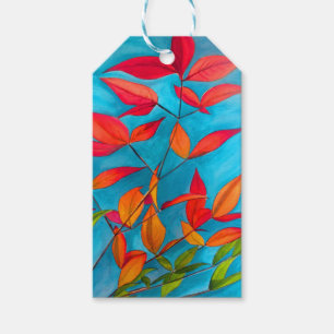 Orange leaves Autumn original watercolour art Gift Tags