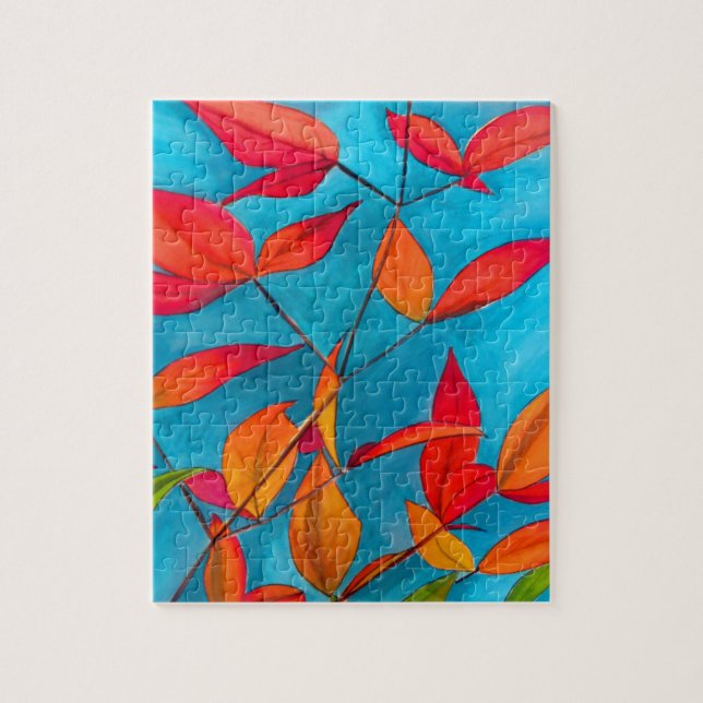 Orange leaves Autumn original watercolour art Jigsaw Puzzle (Vertical)