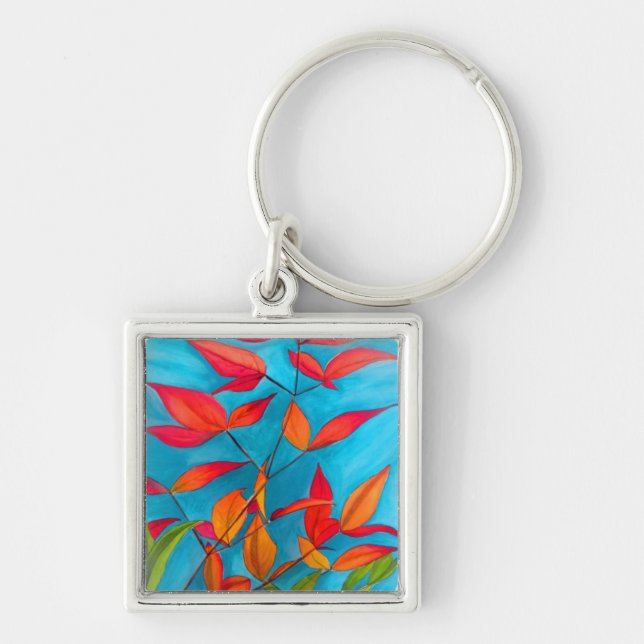Orange leaves Autumn original watercolour art Key Ring (Front)