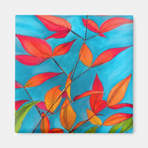 Orange leaves Autumn original watercolour art Magnet