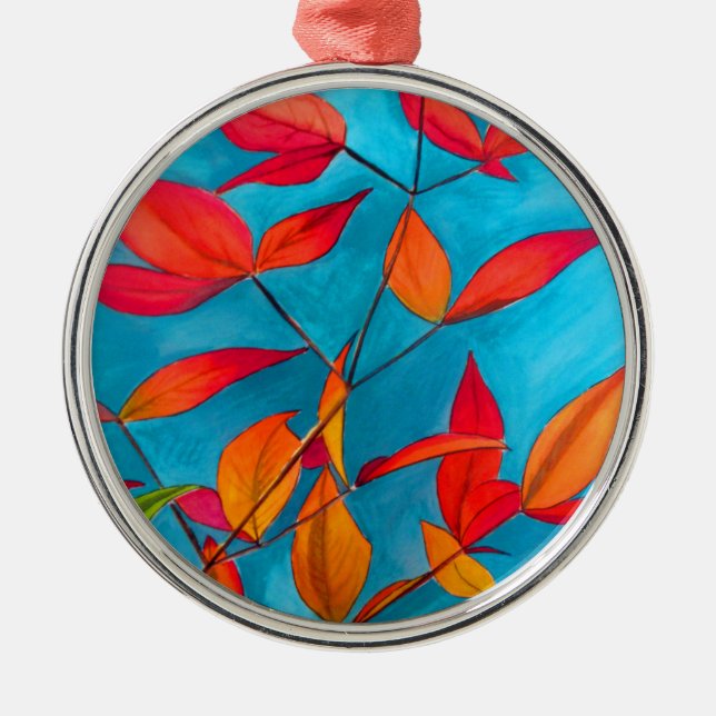 Orange leaves Autumn original watercolour art Metal Tree Decoration (Front)