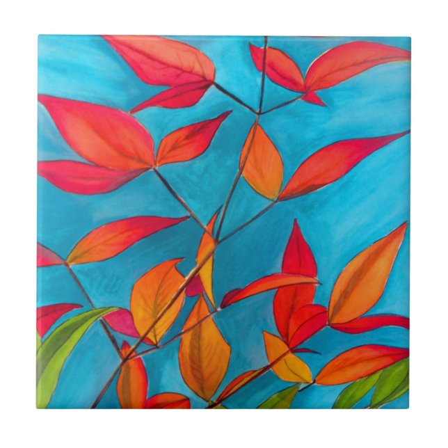 Orange leaves Autumn original watercolour art Tile (Front)