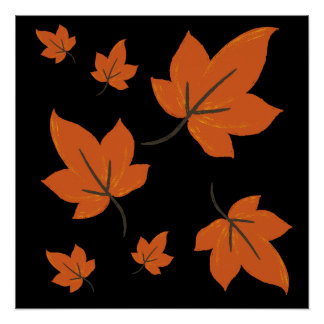 Orange leaves on autumn pattern poster