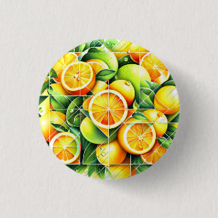 Orange Lemon Botanical Citrus Geometric 3 Cm Round Badge