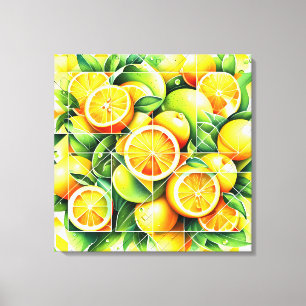 Orange Lemon Botanical Citrus Geometric Canvas Print