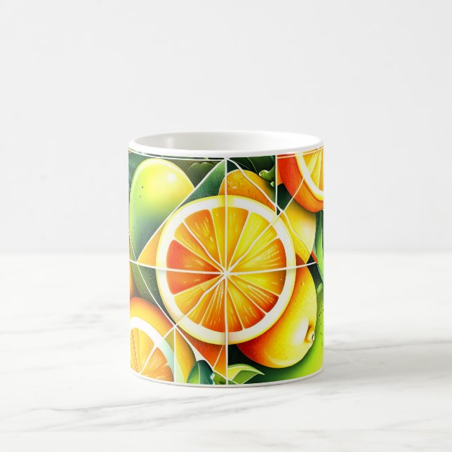 Orange Lemon Botanical Citrus Geometric Coffee Mug (Center)