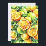 Orange Lemon Botanical Citrus Geometric Holiday Card<br><div class="desc">Geometric fresh oranges and lemons surrounded by lush green leaves.</div>